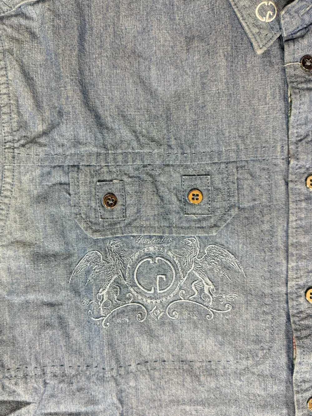 COOGI Australia Men's Chambray Short Sleeve Button Up Camp Shirt
